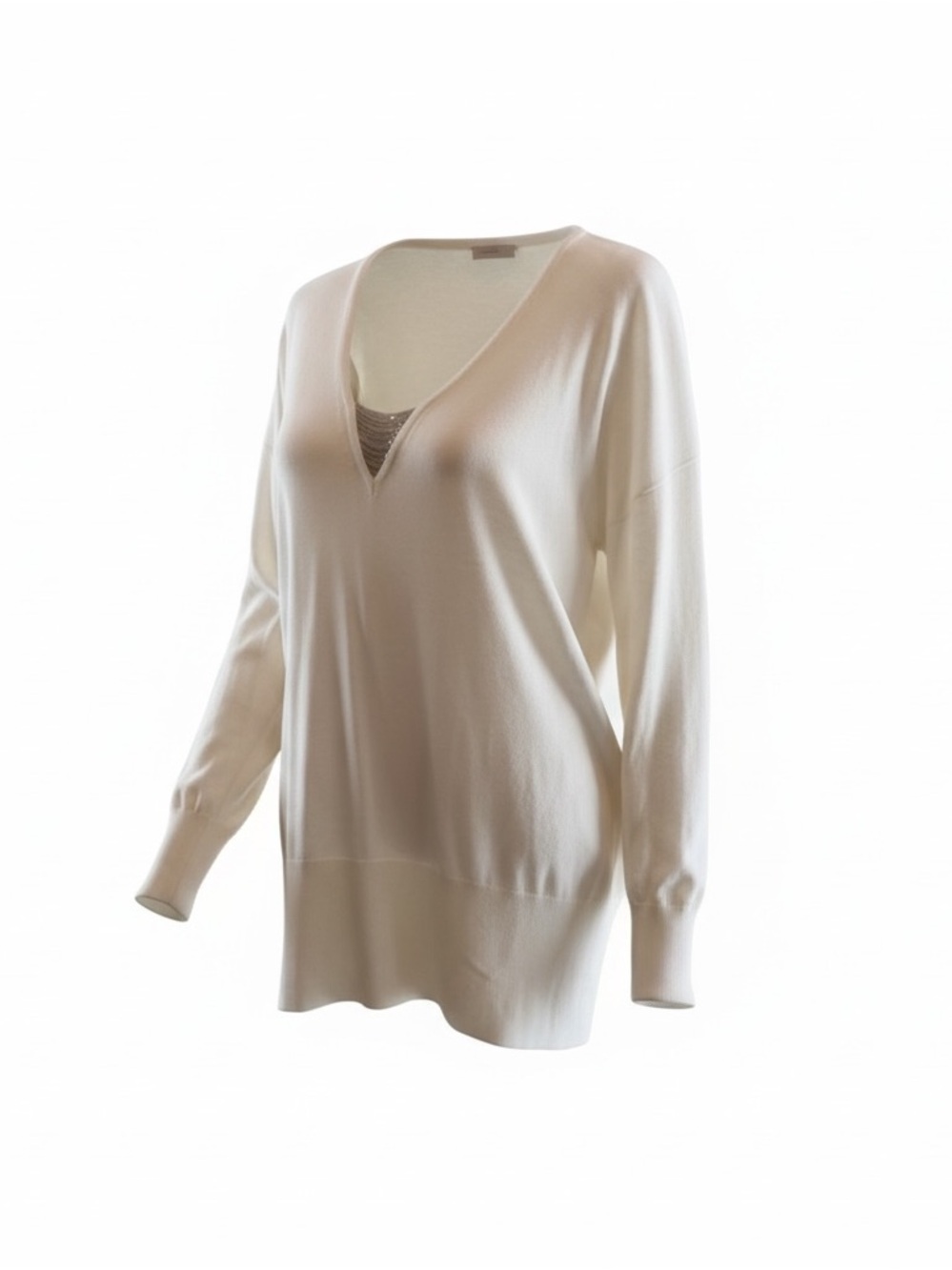 WHBM Cream V-Neck Lightweight Sweater